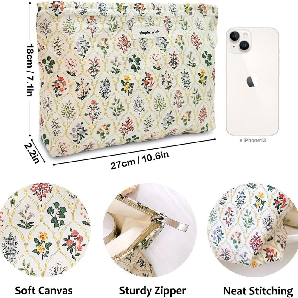 Aesthetic Floral Makeup Bag Cute Small Cosmetic Bags for Women Girls, Travel Toi - Picture 3 of 6